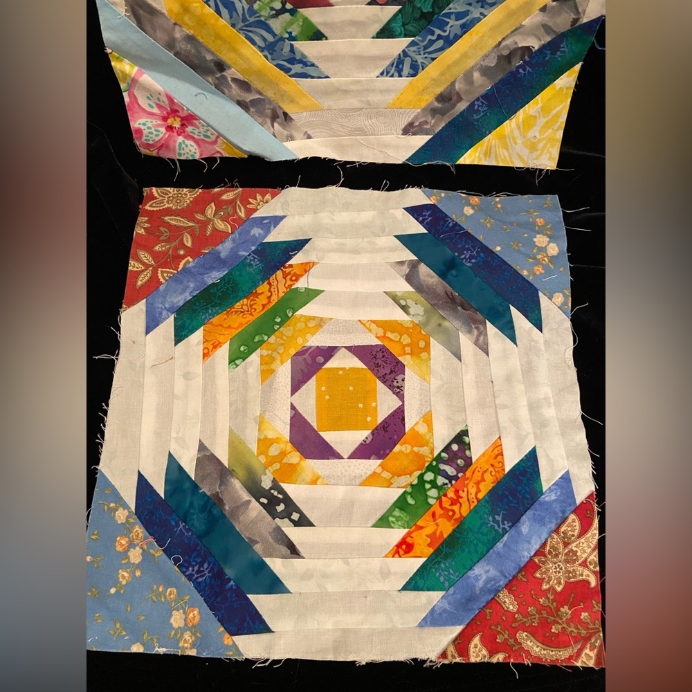 Lot of 2 Pineapple log Cabin Block Quilt Front Panels Handmade for Crafting - Picture 2 of 7